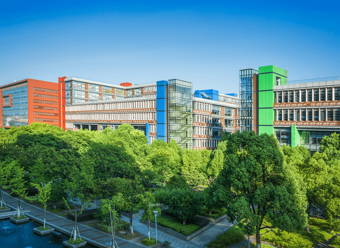 Exterior of several multistoried buildings